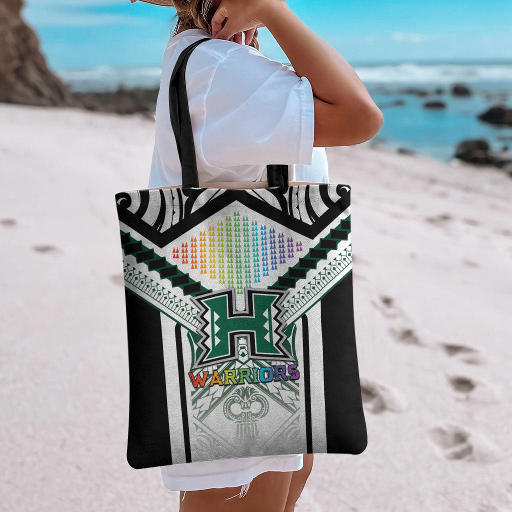 Hawaii Warriors Football Tote Bag Rainbow Kakau Pattern White LT05 - Polynesian Pride