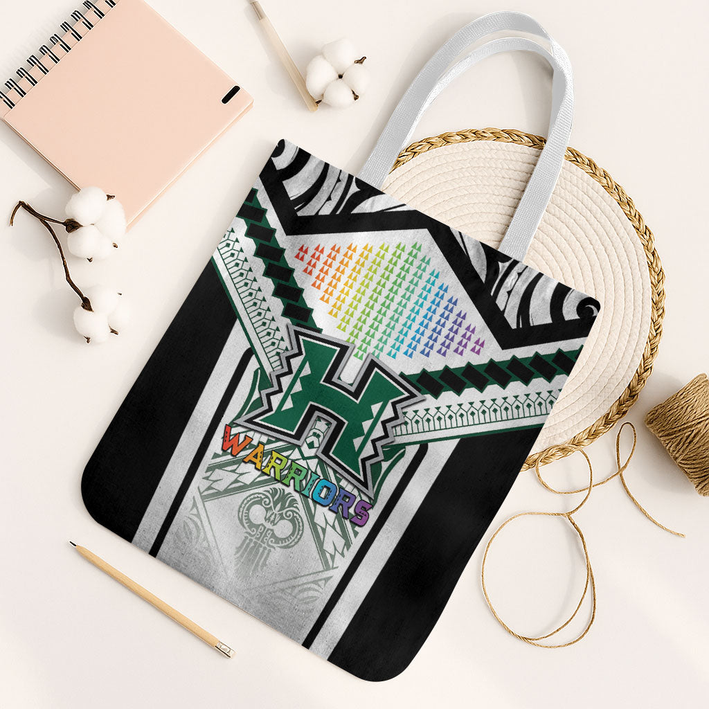 Hawaii Warriors Football Tote Bag Rainbow Kakau Pattern White LT05 White Strap One Size White - Polynesian Pride