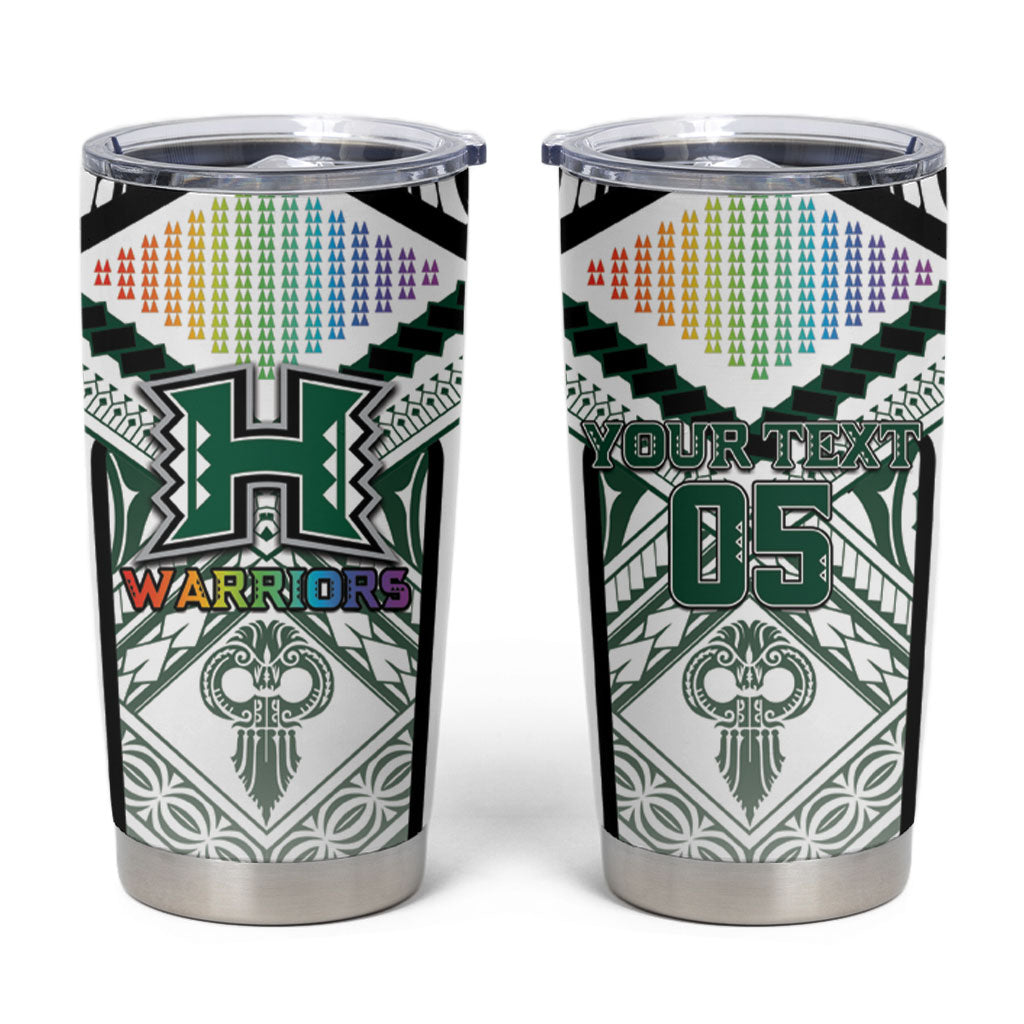 Custom Hawaii Warriors Football Tumbler Cup Rainbow Kakau Pattern White LT05 White - Polynesian Pride