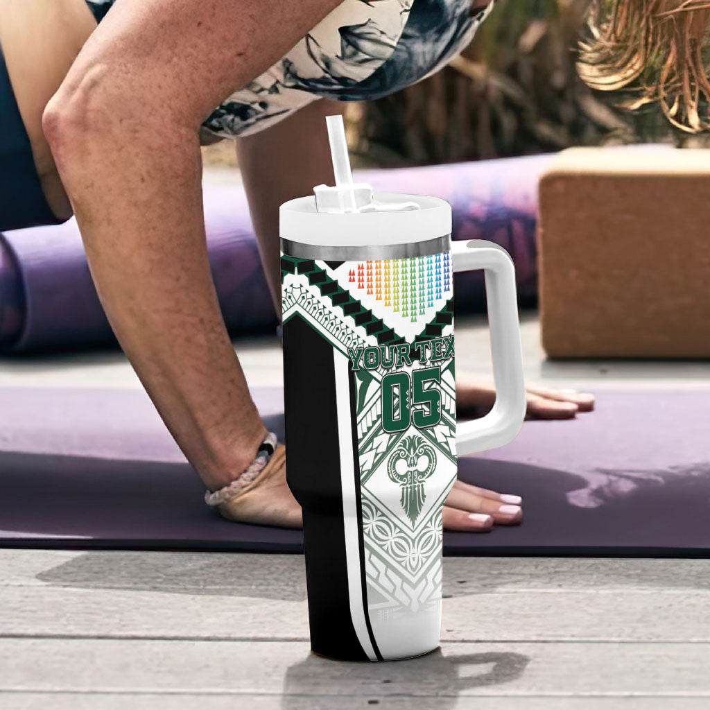 Custom Hawaii Warriors Football Tumbler With Handle Rainbow Kakau Pattern White LT05 - Polynesian Pride
