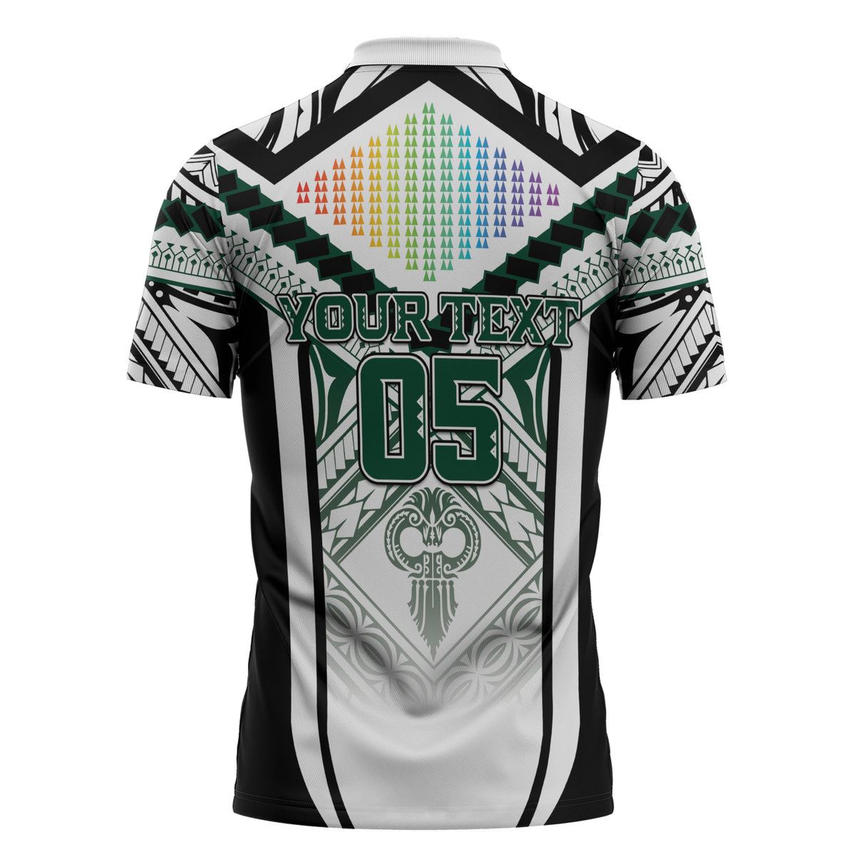 Custom Hawaii Warriors Football Zipper Polo Shirt Rainbow Kakau Pattern White LT05 - Polynesian Pride