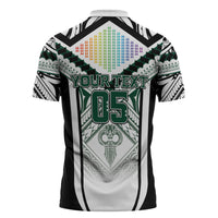 Custom Hawaii Warriors Football Zipper Polo Shirt Rainbow Kakau Pattern White LT05 - Polynesian Pride