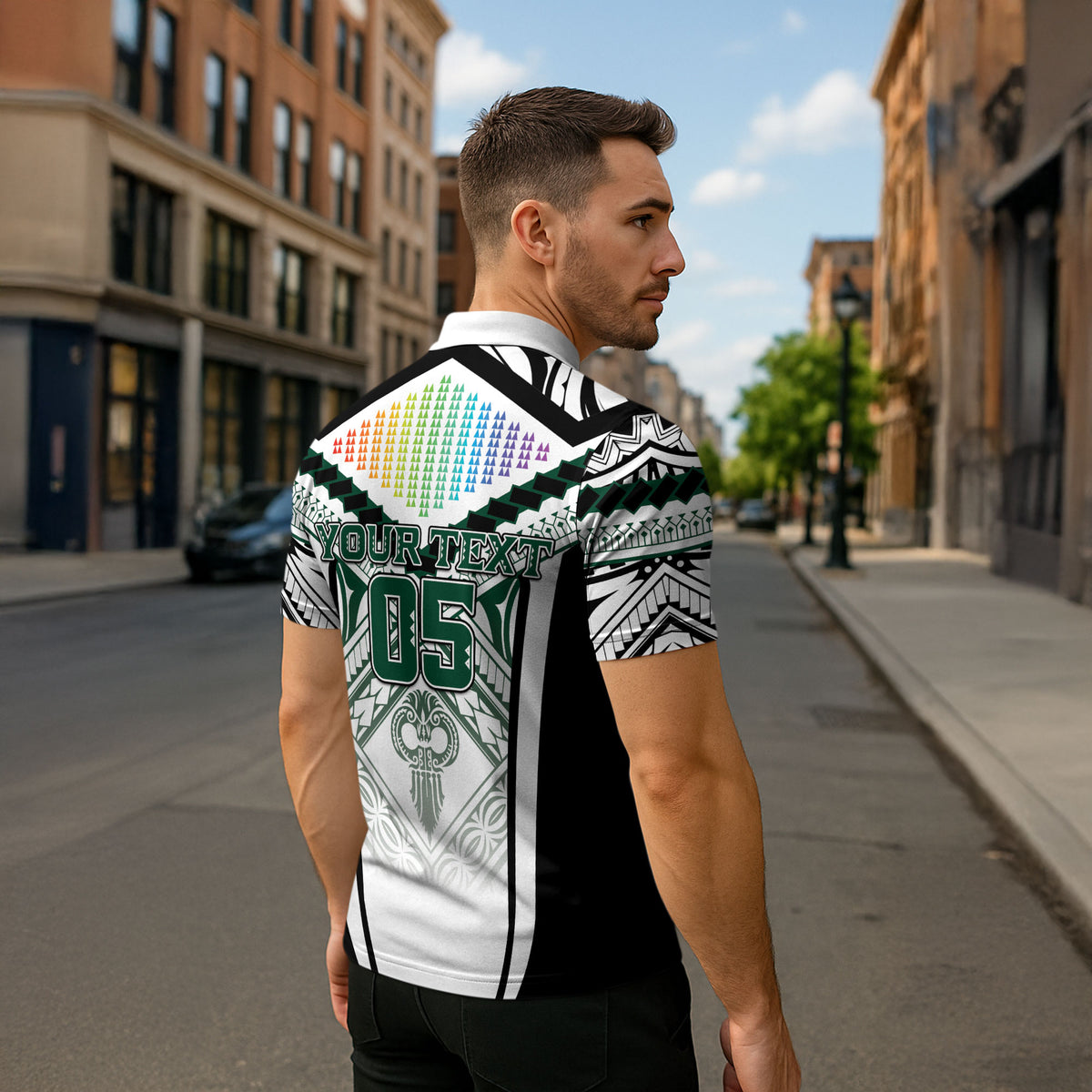 Custom Hawaii Warriors Football Zipper Polo Shirt Rainbow Kakau Pattern White LT05 - Polynesian Pride
