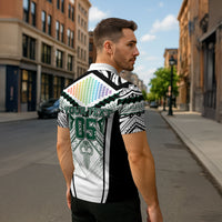 Custom Hawaii Warriors Football Zipper Polo Shirt Rainbow Kakau Pattern White LT05 - Polynesian Pride