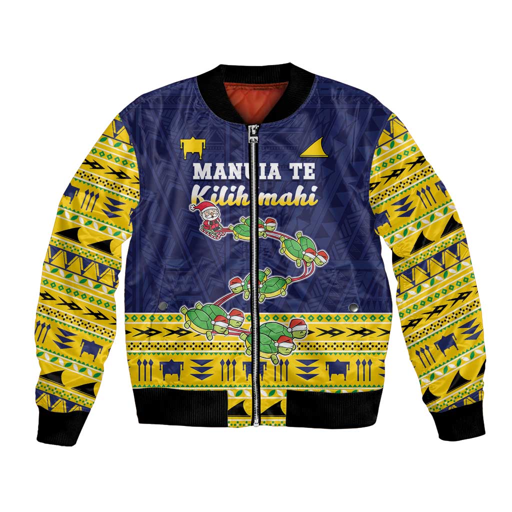 Tokelau Christmas Bomber Jacket Tokelauan Turtle Santa Sleigh