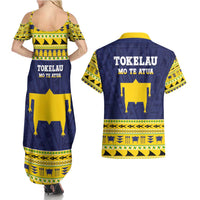 Tokelau Christmas Couples Matching Summer Maxi Dress and Hawaiian Shirt Tokelauan Turtle Santa Sleigh