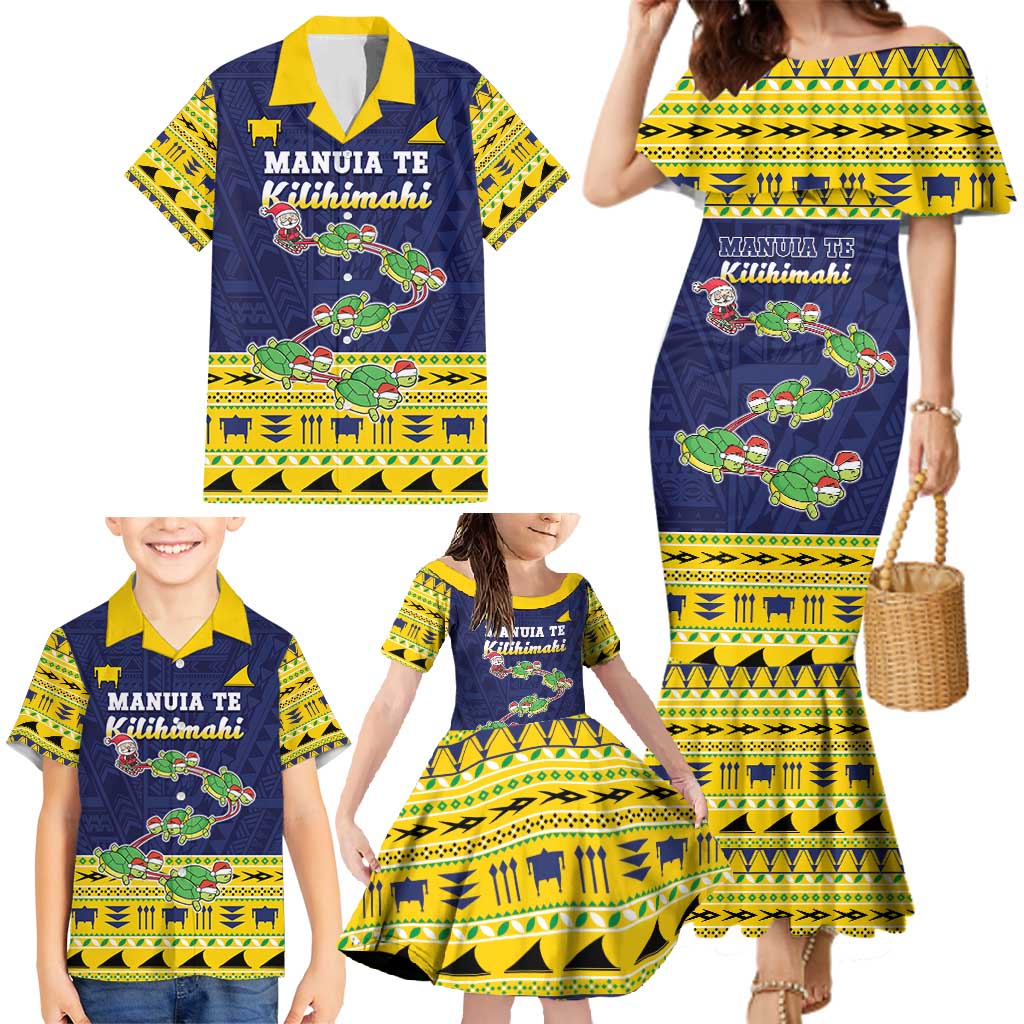 Tokelau Christmas Family Matching Mermaid Dress and Hawaiian Shirt Tokelauan Turtle Santa Sleigh