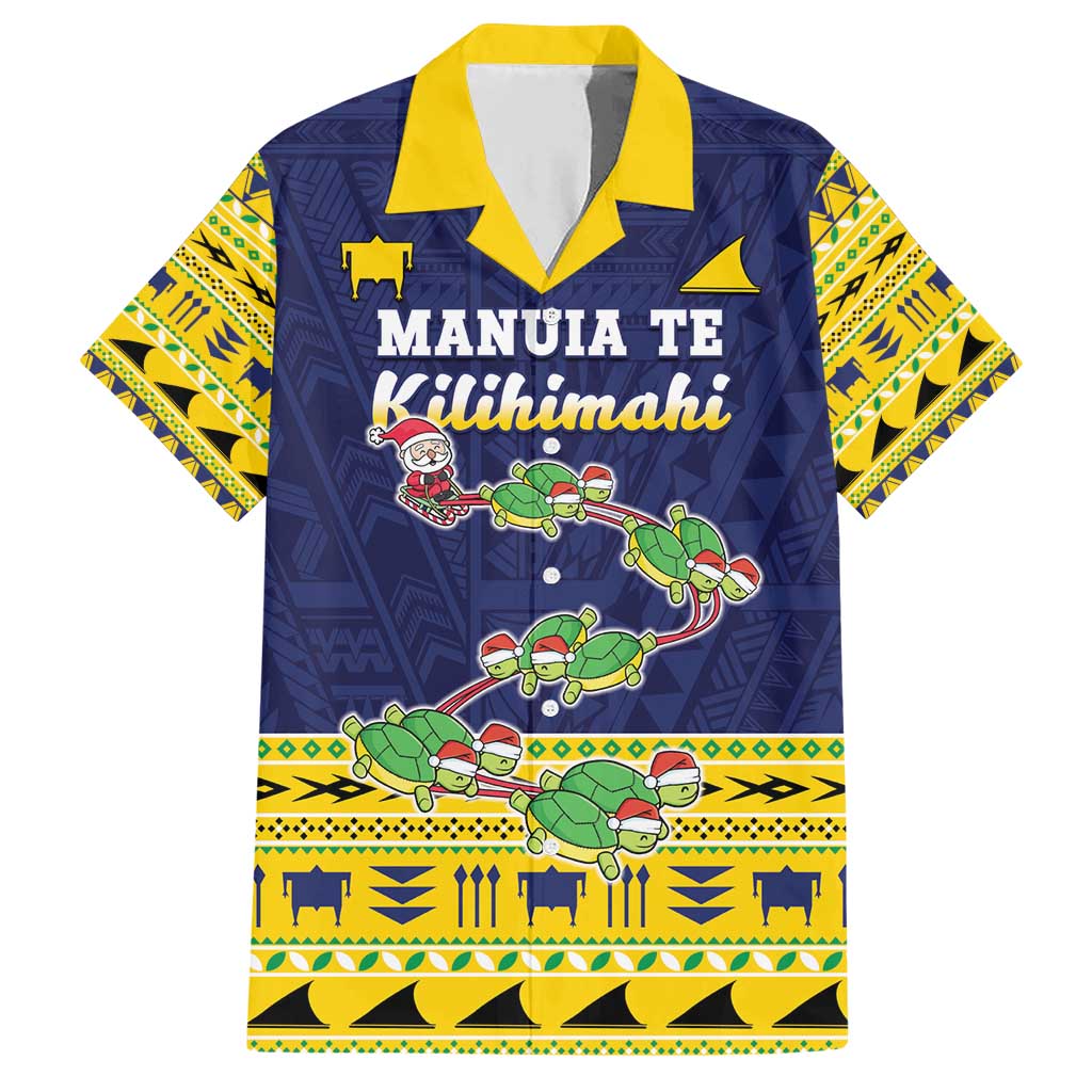 Tokelau Christmas Family Matching Short Sleeve Bodycon Dress and Hawaiian Shirt Tokelauan Turtle Santa Sleigh