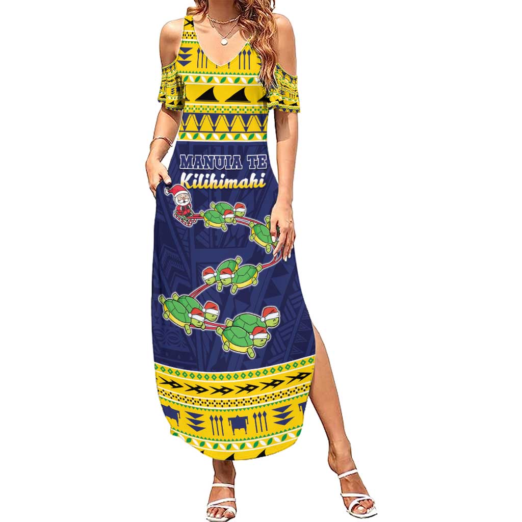 Tokelau Christmas Family Matching Summer Maxi Dress and Hawaiian Shirt Tokelauan Turtle Santa Sleigh