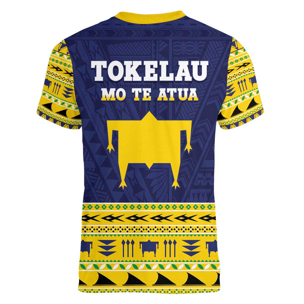 Tokelau Christmas Women V-Neck T-Shirt Tokelauan Turtle Santa Sleigh