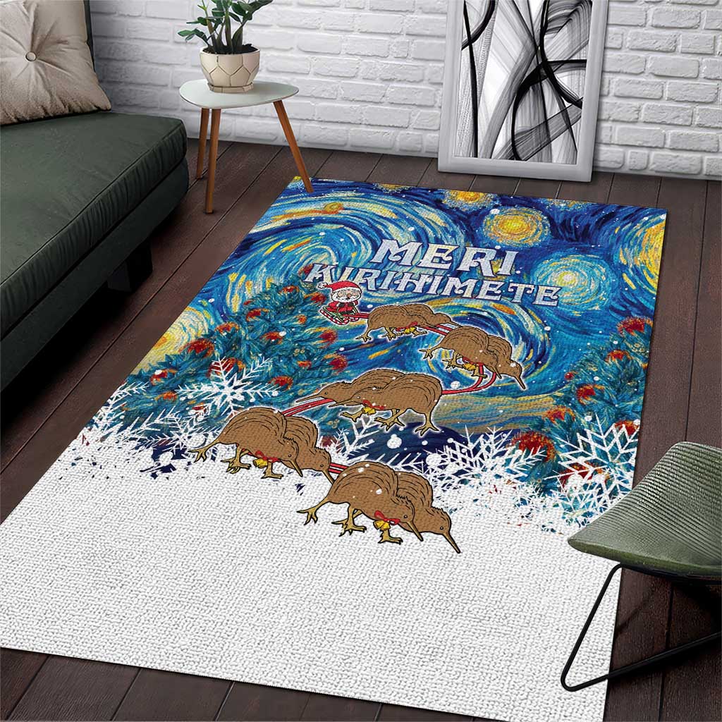 New Zealand Christmas Area Rug Kiwis Santa Sleigh Starry Night Style