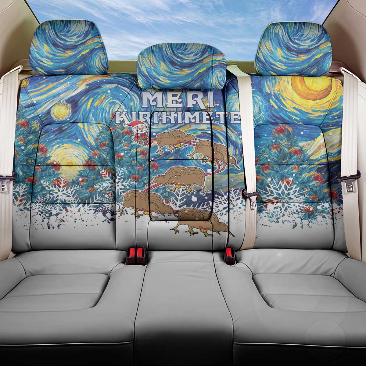 New Zealand Christmas Back Car Seat Cover Kiwis Santa Sleigh Starry Night Style