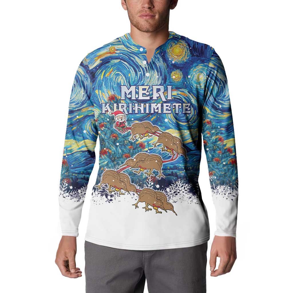 New Zealand Christmas Button Sweatshirt Kiwis Santa Sleigh Starry Night Style