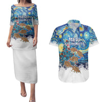 New Zealand Christmas Couples Matching Puletasi and Hawaiian Shirt Kiwis Santa Sleigh Starry Night Style LT05 Blue - Polynesian Pride