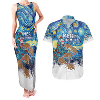 New Zealand Christmas Couples Matching Tank Maxi Dress and Hawaiian Shirt Kiwis Santa Sleigh Starry Night Style LT05 Blue - Polynesian Pride