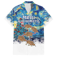 New Zealand Christmas Family Matching Long Sleeve Bodycon Dress and Hawaiian Shirt Kiwis Santa Sleigh Starry Night Style LT05 Dad's Shirt - Short Sleeve Blue - Polynesian Pride
