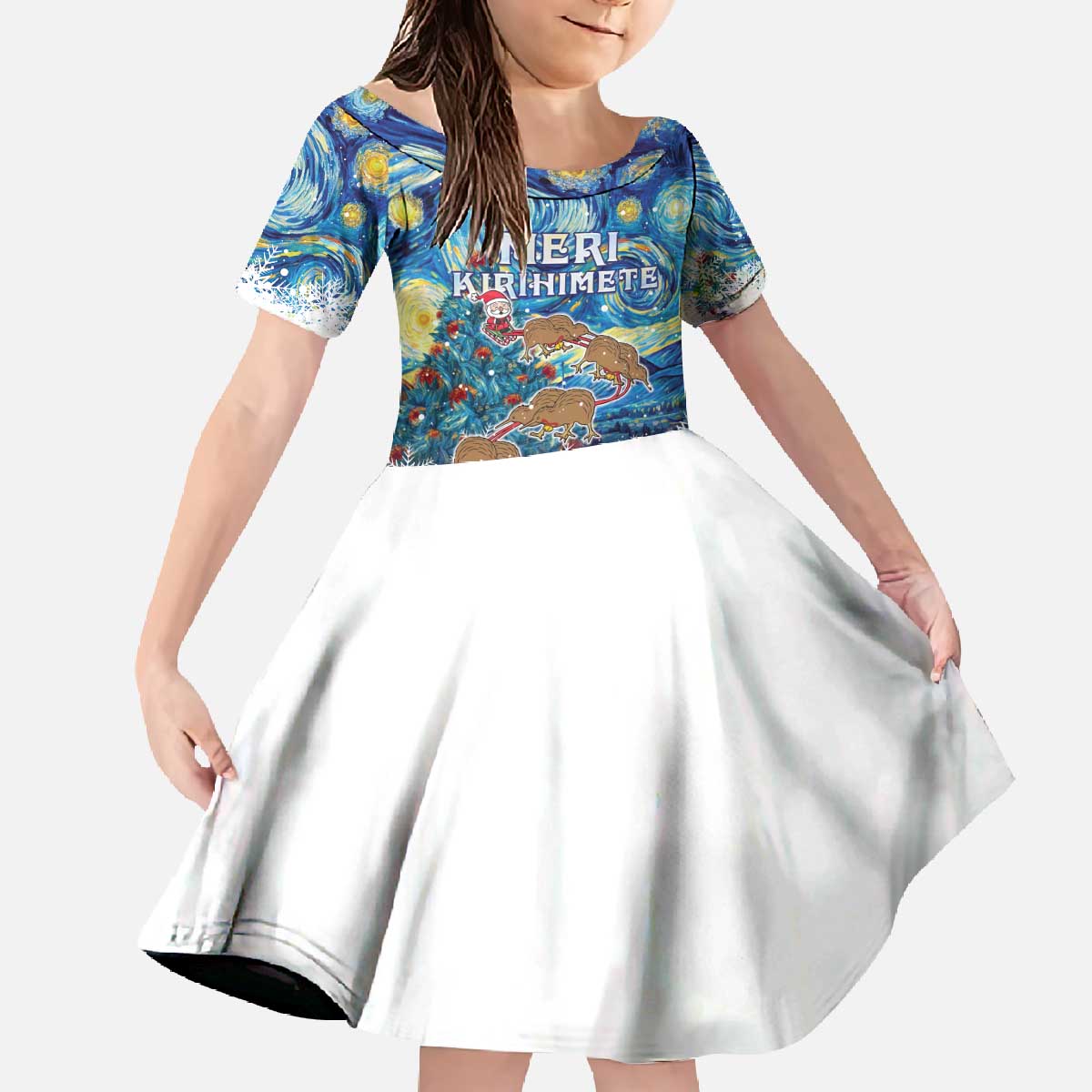 New Zealand Christmas Family Matching Off The Shoulder Long Sleeve Dress and Hawaiian Shirt Kiwis Santa Sleigh Starry Night Style