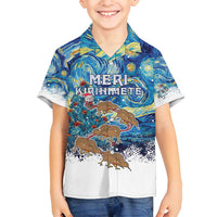 New Zealand Christmas Family Matching Puletasi and Hawaiian Shirt Kiwis Santa Sleigh Starry Night Style LT05 Son's Shirt Blue - Polynesian Pride
