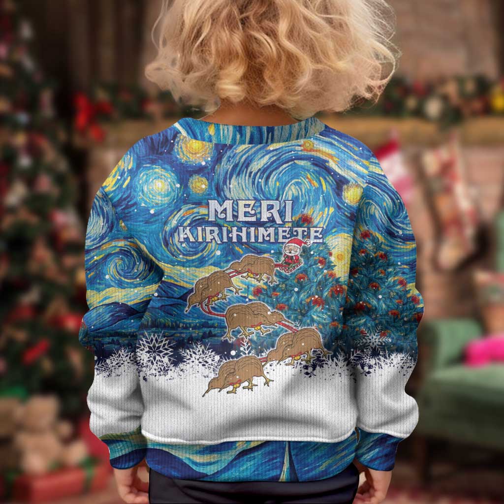 New Zealand Christmas Kid Ugly Christmas Sweater Kiwis Santa Sleigh Starry Night Style