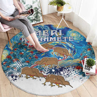 New Zealand Christmas Round Carpet Kiwis Santa Sleigh Starry Night Style