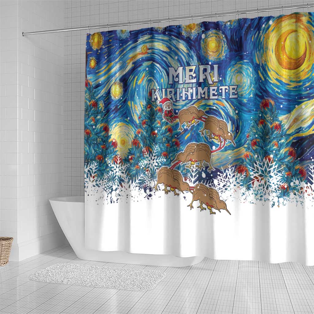New Zealand Christmas Shower Curtain Kiwis Santa Sleigh Starry Night Style