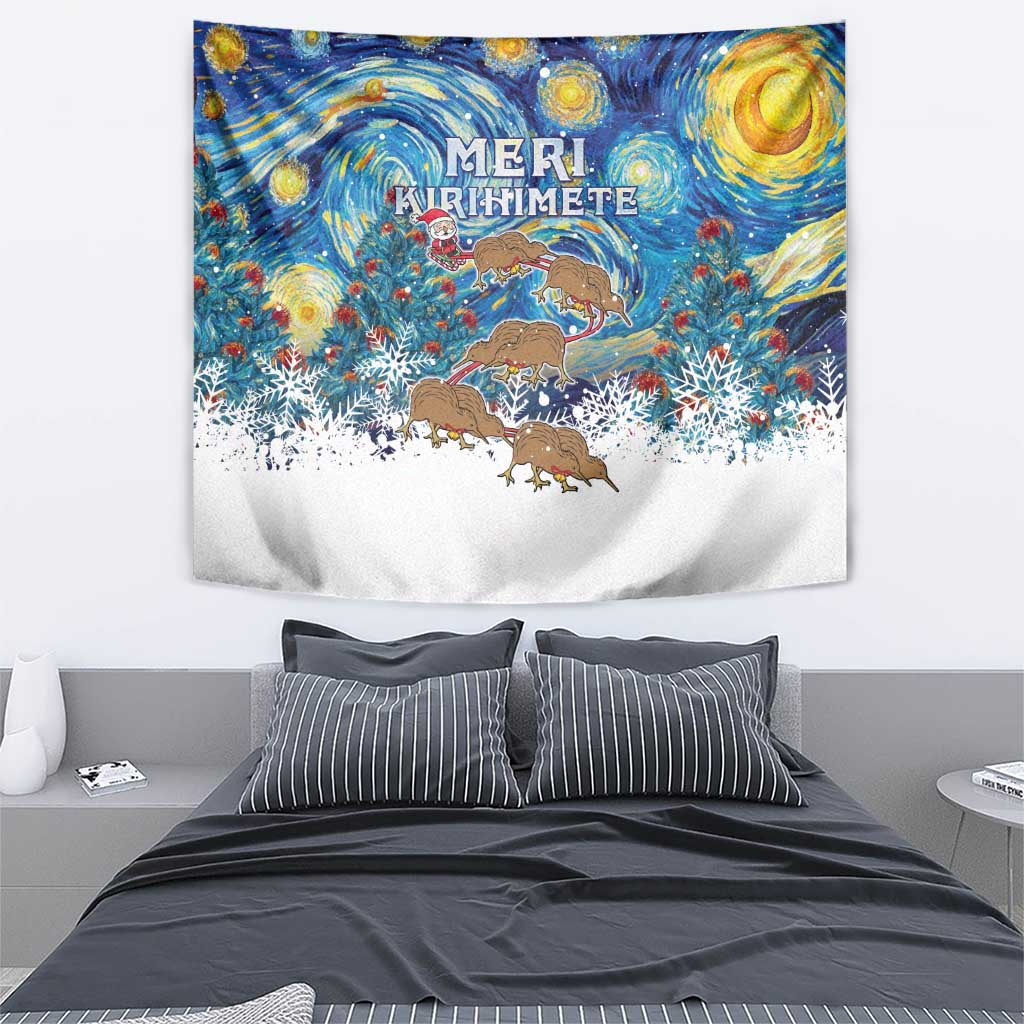 New Zealand Christmas Tapestry Kiwis Santa Sleigh Starry Night Style