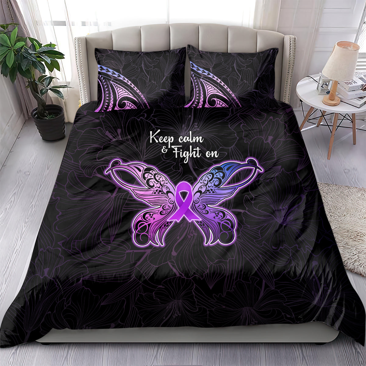 Pancreatic Cancer Awareness Bedding Set Keep Calm And Fight On Polynesian Pattern LT05 - Polynesian Pride