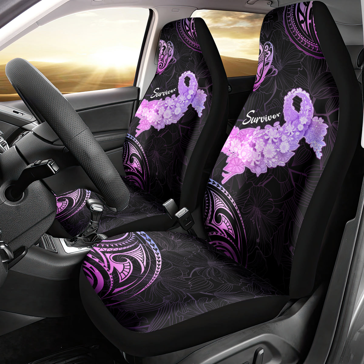 Pancreatic Cancer Awareness Car Seat Cover Keep Calm And Fight On Polynesian Pattern LT05 - Polynesian Pride
