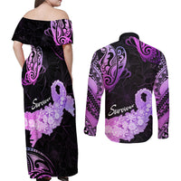 Pancreatic Cancer Awareness Couples Matching Off Shoulder Maxi Dress and Long Sleeve Button Shirt Keep Calm And Fight On Polynesian Pattern LT05 - Polynesian Pride