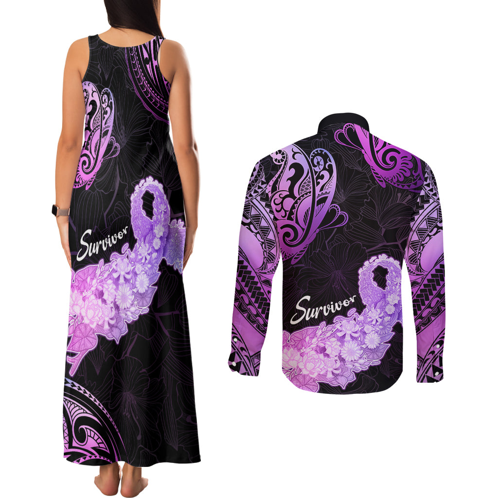Pancreatic Cancer Awareness Couples Matching Tank Maxi Dress and Long Sleeve Button Shirt Keep Calm And Fight On Polynesian Pattern LT05 - Polynesian Pride