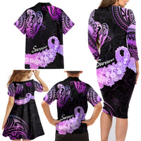 Pancreatic Cancer Awareness Family Matching Long Sleeve Bodycon Dress and Hawaiian Shirt Keep Calm And Fight On Polynesian Pattern LT05 - Polynesian Pride