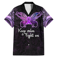 Pancreatic Cancer Awareness Family Matching Mermaid Dress and Hawaiian Shirt Keep Calm And Fight On Polynesian Pattern LT05 Dad's Shirt - Short Sleeve Purple - Polynesian Pride
