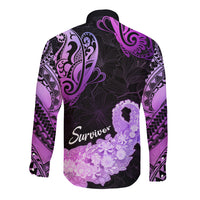 Pancreatic Cancer Awareness Long Sleeve Button Shirt Keep Calm And Fight On Polynesian Pattern LT05 - Polynesian Pride