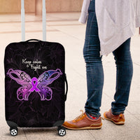 Pancreatic Cancer Awareness Luggage Cover Keep Calm And Fight On Polynesian Pattern LT05 Purple - Polynesian Pride