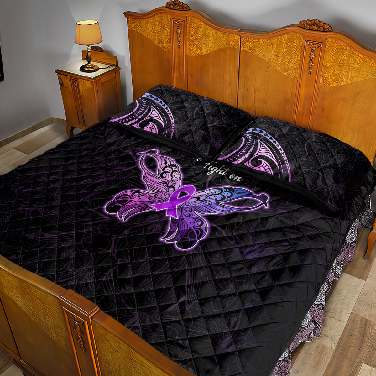 Pancreatic Cancer Awareness Quilt Bed Set Keep Calm And Fight On Polynesian Pattern LT05 - Polynesian Pride