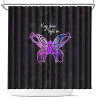 Pancreatic Cancer Awareness Shower Curtain Keep Calm And Fight On Polynesian Pattern LT05 Purple - Polynesian Pride