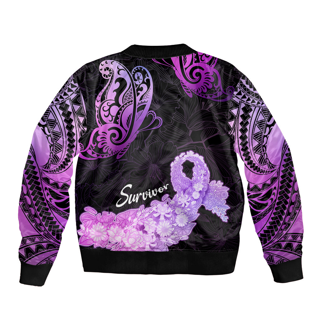 Pancreatic Cancer Awareness Sleeve Zip Bomber Jacket Keep Calm And Fight On Polynesian Pattern LT05 - Polynesian Pride