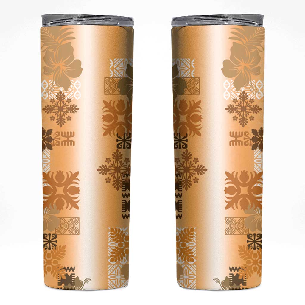 Hawaiian Quilt Skinny Tumbler Vintage Pattern Brown