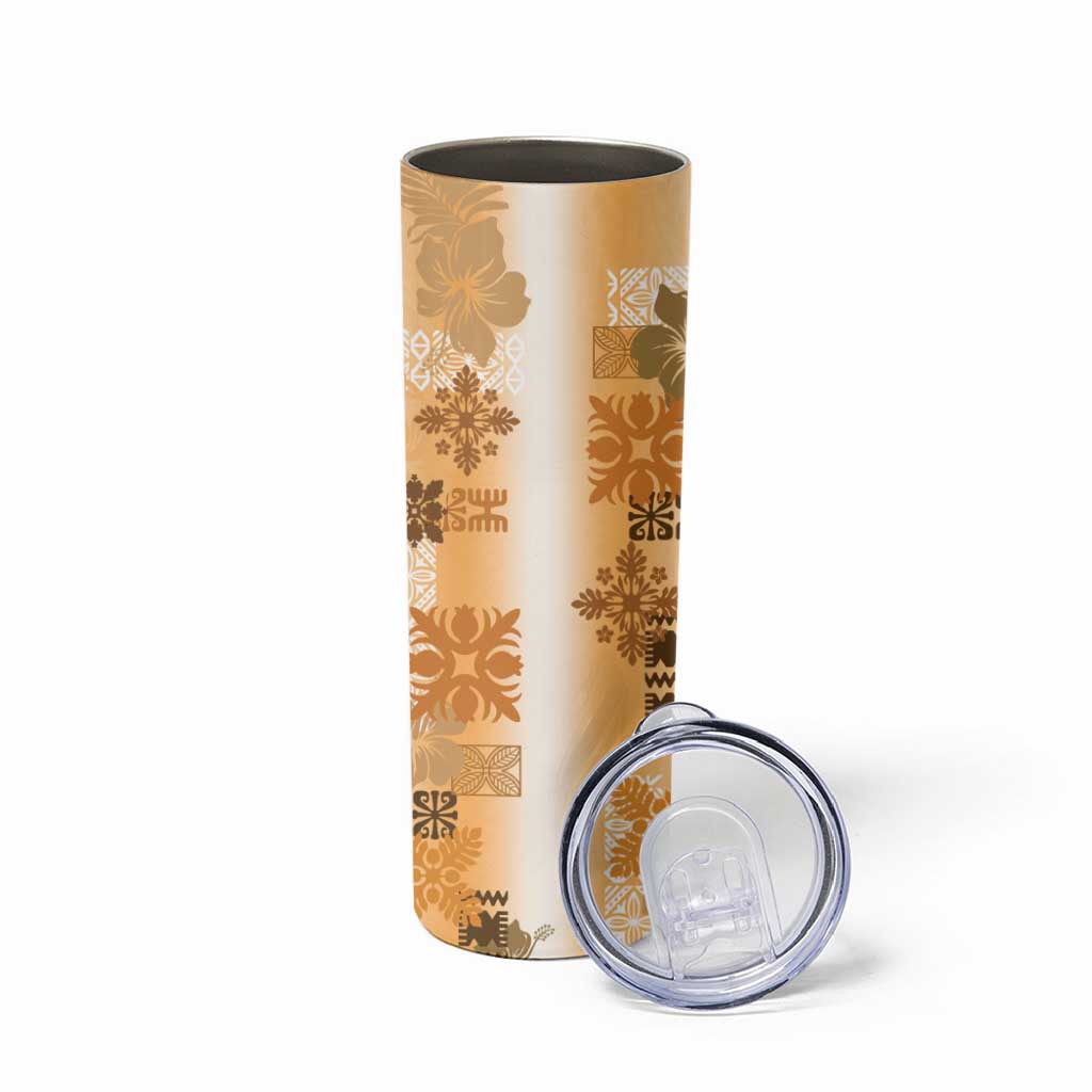 Hawaiian Quilt Skinny Tumbler Vintage Pattern Brown