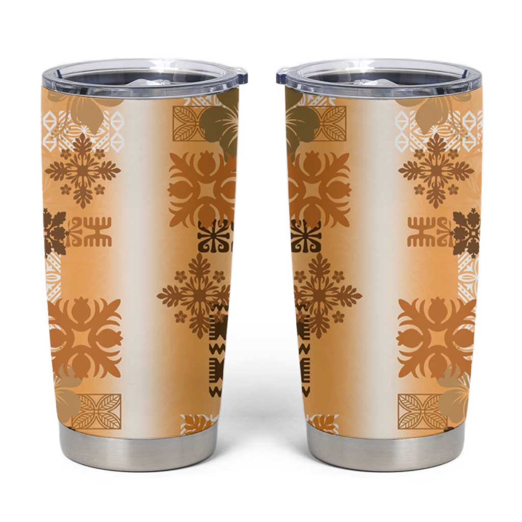 Hawaiian Quilt Tumbler Cup Vintage Pattern Brown