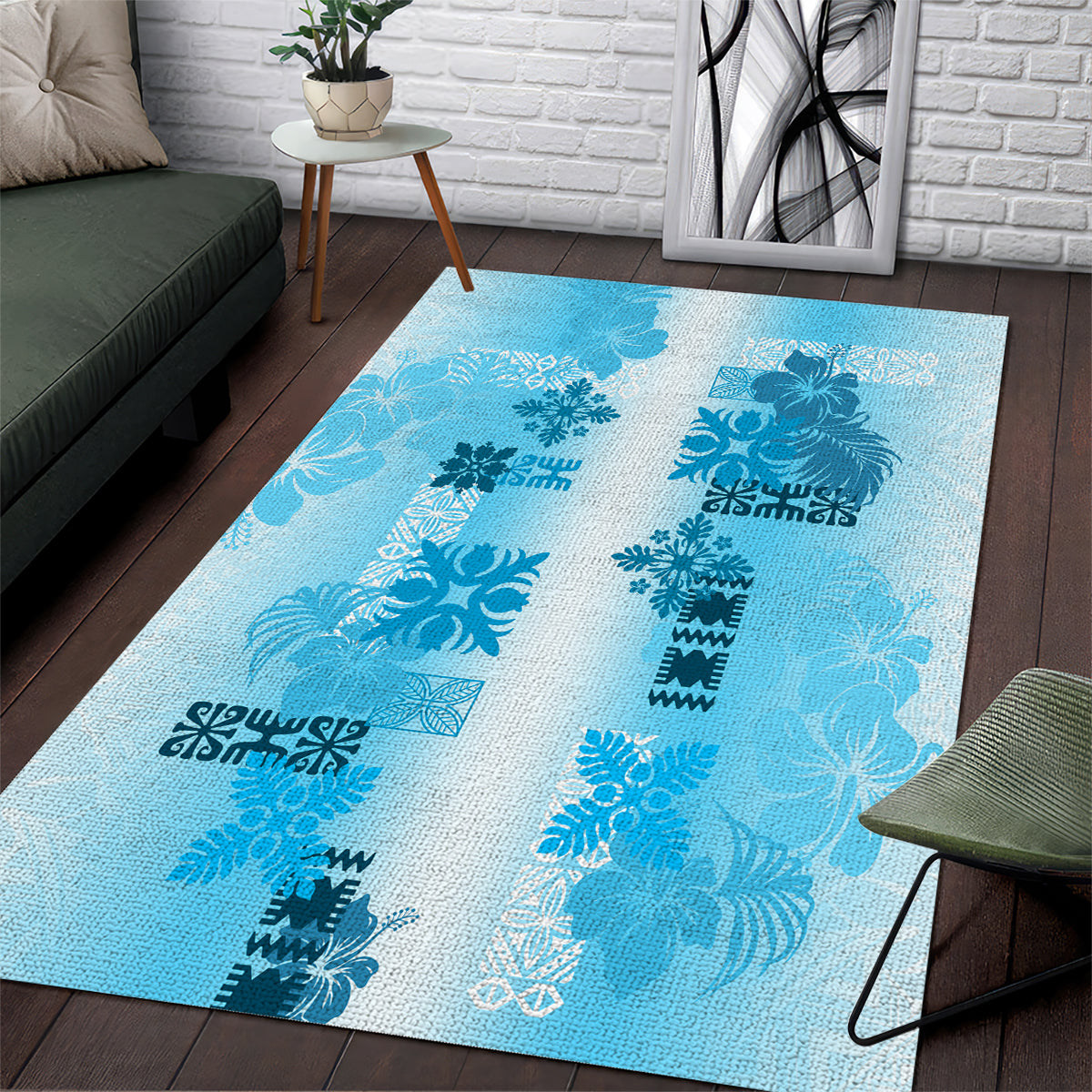 Hawaiian Quilt Area Rug Vintage Pattern Blue LT05 Blue - Polynesian Pride