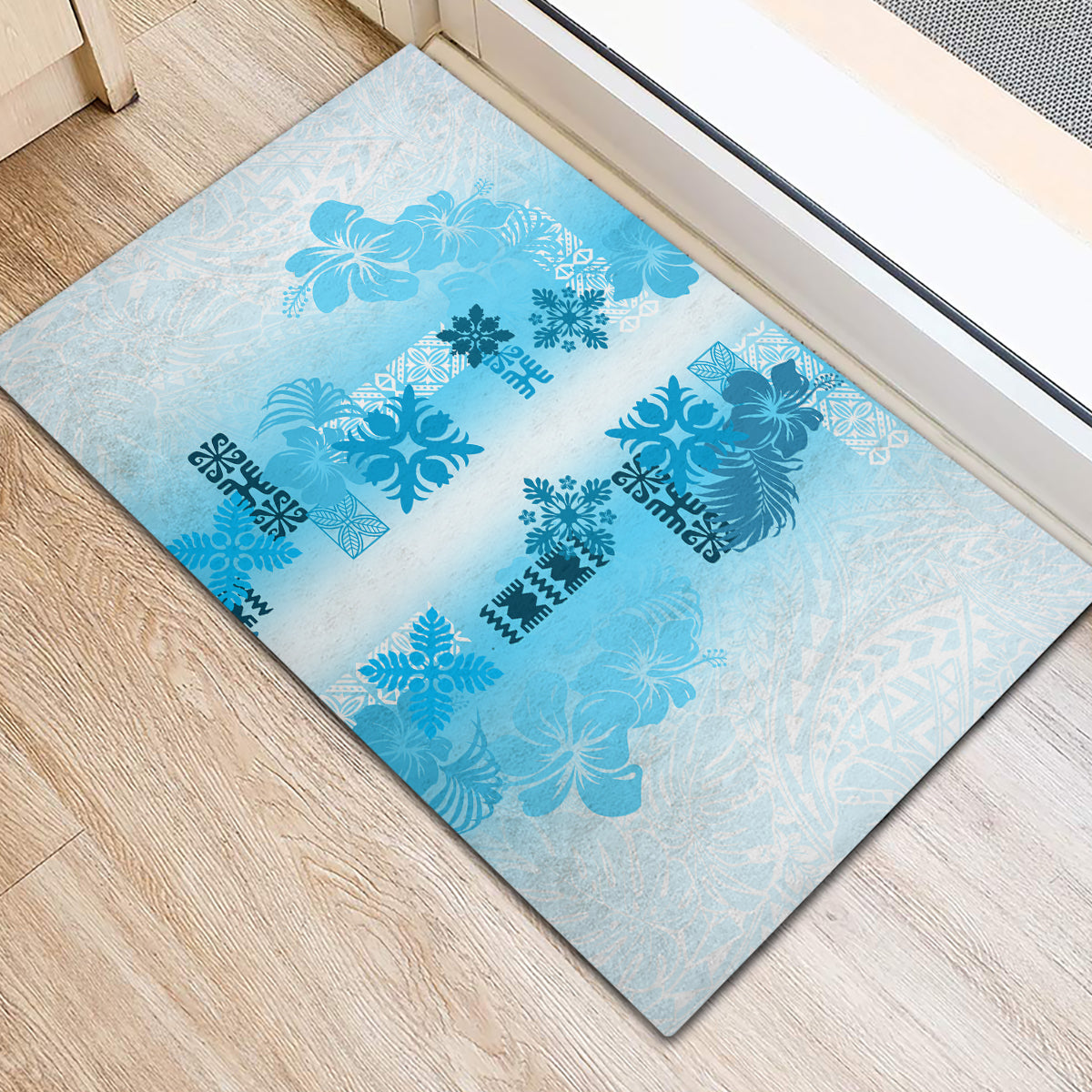 Hawaiian Quilt Rubber Doormat Vintage Pattern Blue LT05 - Polynesian Pride