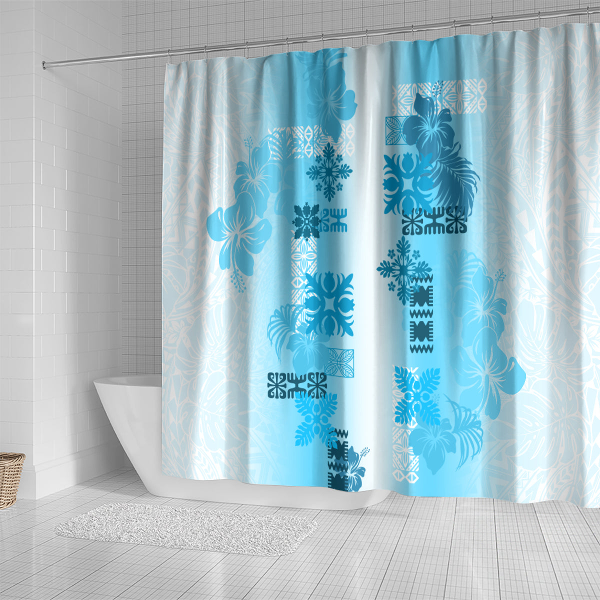 Hawaiian Quilt Shower Curtain Vintage Pattern Blue LT05 - Polynesian Pride