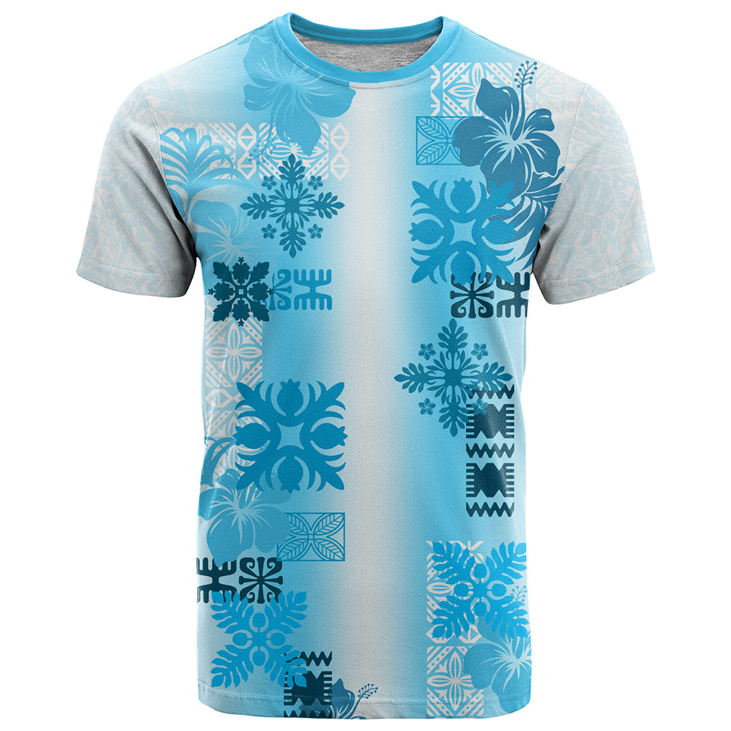 Hawaiian Quilt T Shirt Vintage Pattern Blue LT05 Blue - Polynesian Pride