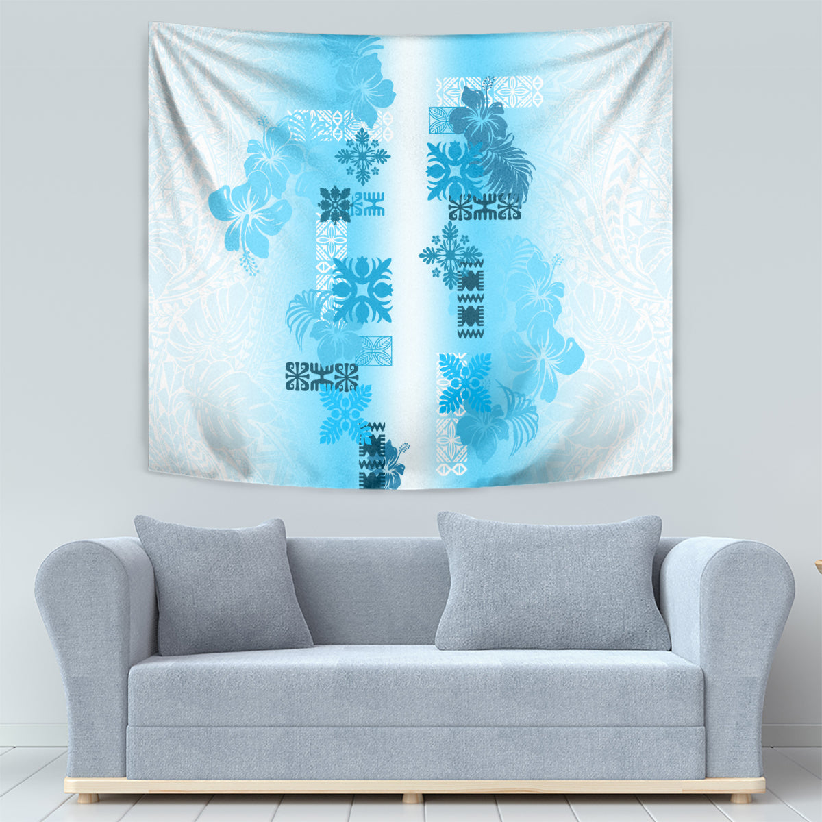 Hawaiian Quilt Tapestry Vintage Pattern Blue LT05 - Polynesian Pride