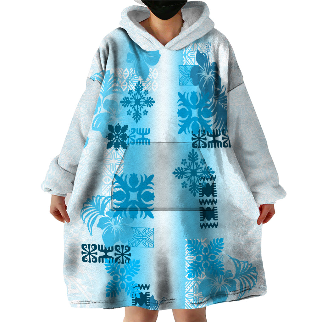 Hawaiian Quilt Wearable Blanket Hoodie Vintage Pattern Blue LT05 - Polynesian Pride