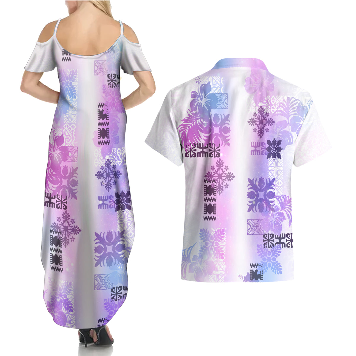 Hawaiian Quilt Couples Matching Summer Maxi Dress and Hawaiian Shirt Vintage Pattern Galaxy LT05 - Polynesian Pride