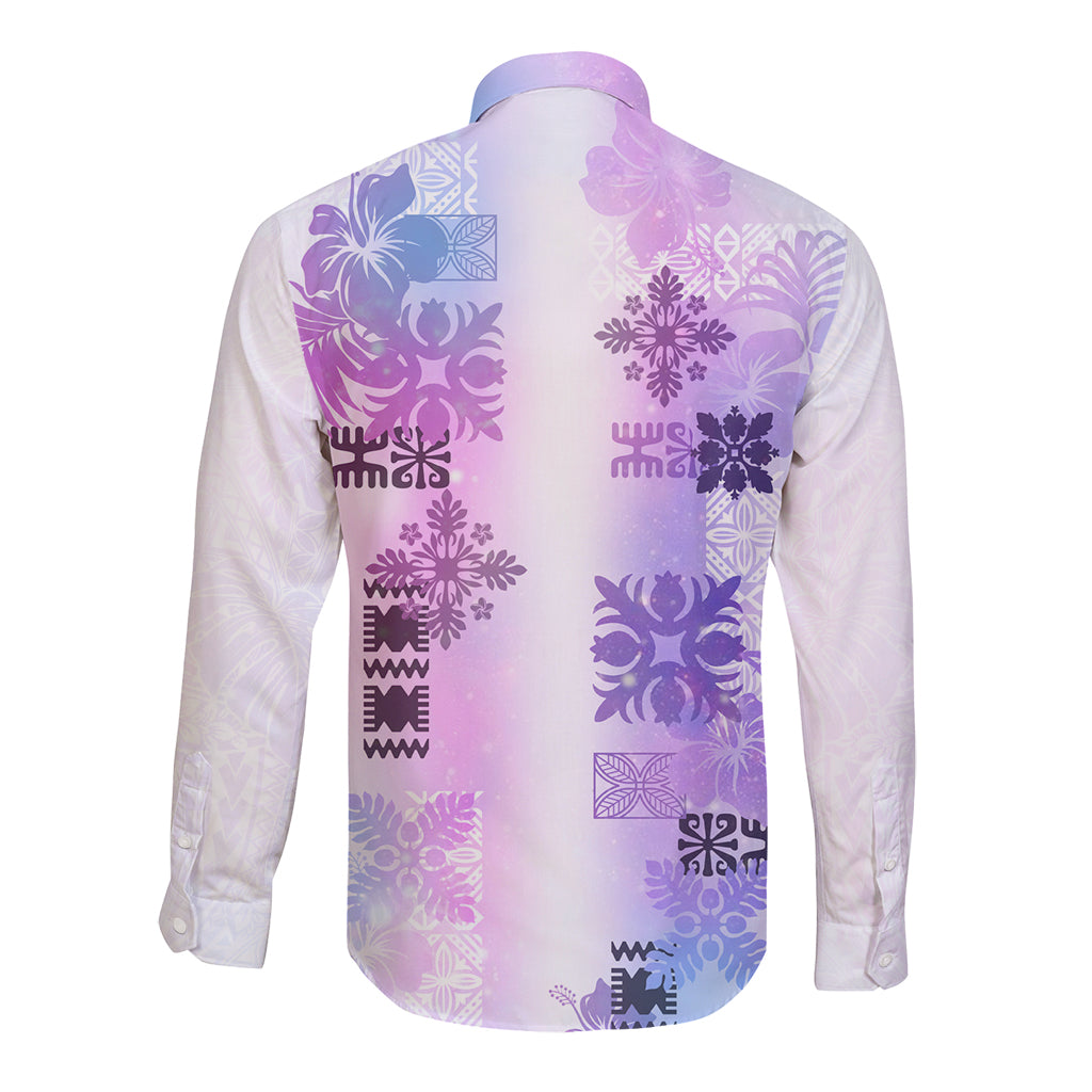 Hawaiian Quilt Long Sleeve Button Shirt Vintage Pattern Galaxy LT05 - Polynesian Pride