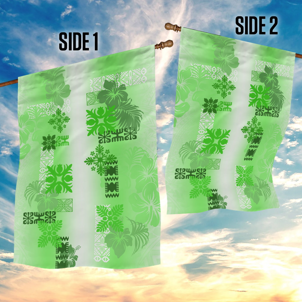 Hawaiian Quilt Garden Flag Vintage Pattern Green LT05 - Polynesian Pride