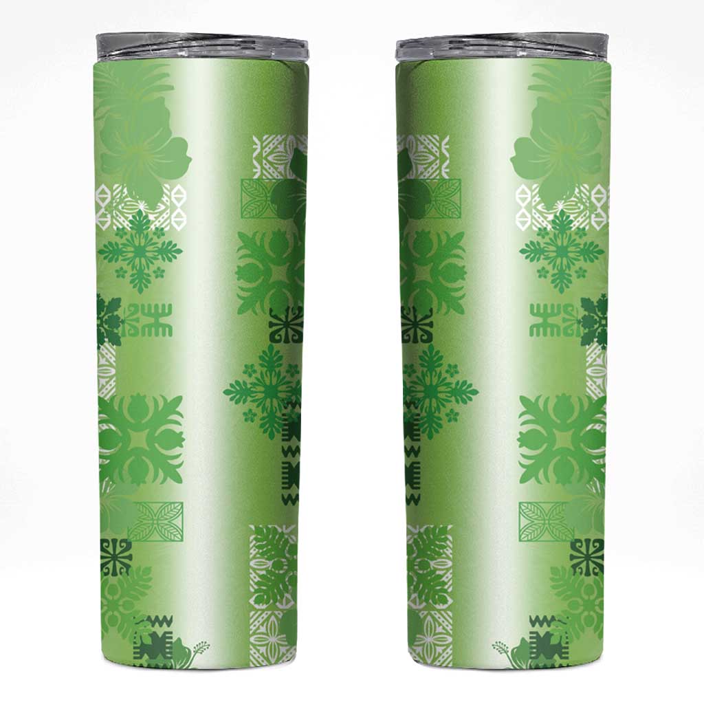 Hawaiian Quilt Skinny Tumbler Vintage Pattern Green